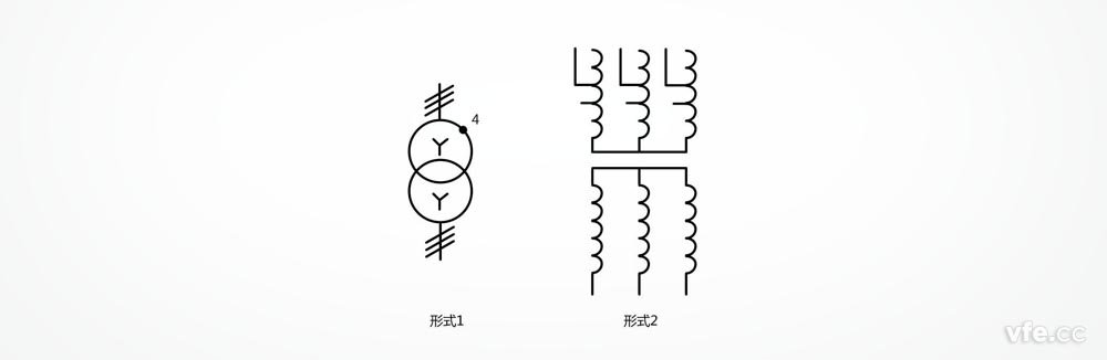 具有個(gè)抽頭的星形連接的三相變壓器，每個(gè)初級(jí)繞組除其端頭外還示出個(gè)可用的連接點(diǎn)
